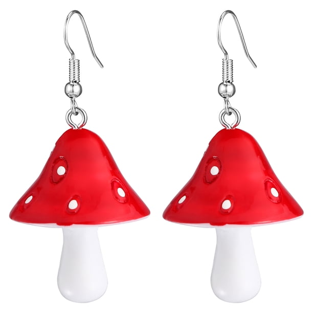 1 par de pendientes con forma de hongo simulado, colgantes creativos para las orejas, joyas para mujer
