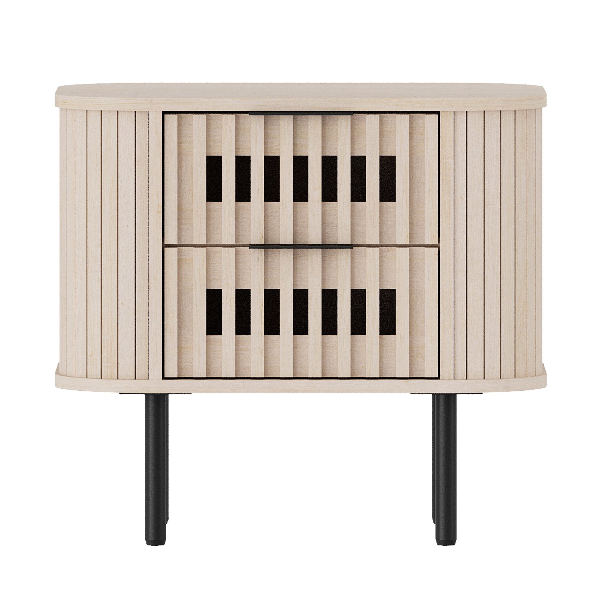 WAMPAT Fluted End Table with 2 Drawers, Modern Storage Nightstand for Living Room & Bedroom, Wooden Side Table, Natural