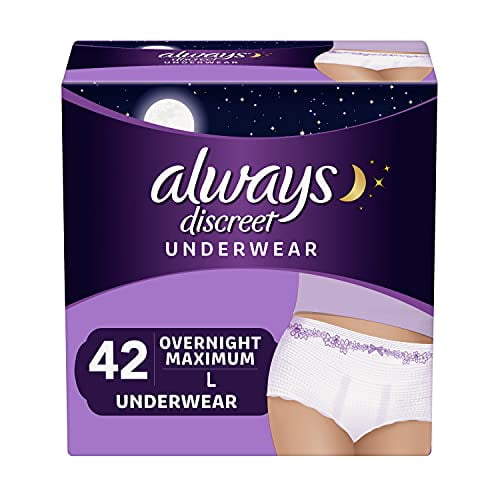 Always Discreet Incontinence & Postpartum Incontinence Underwear for Women,  Large, 42 Count, Overnight Maximum, Disposable (14 Count, Pack of 3-42  Count Total) 