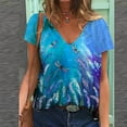 thumbnail image 2 of JINMGG Womens Tops Clearance under $5 Women's Summer Fashion Casual Printed Short Sleeve V-Neck Pullover Tops Blue S, 2 of 3