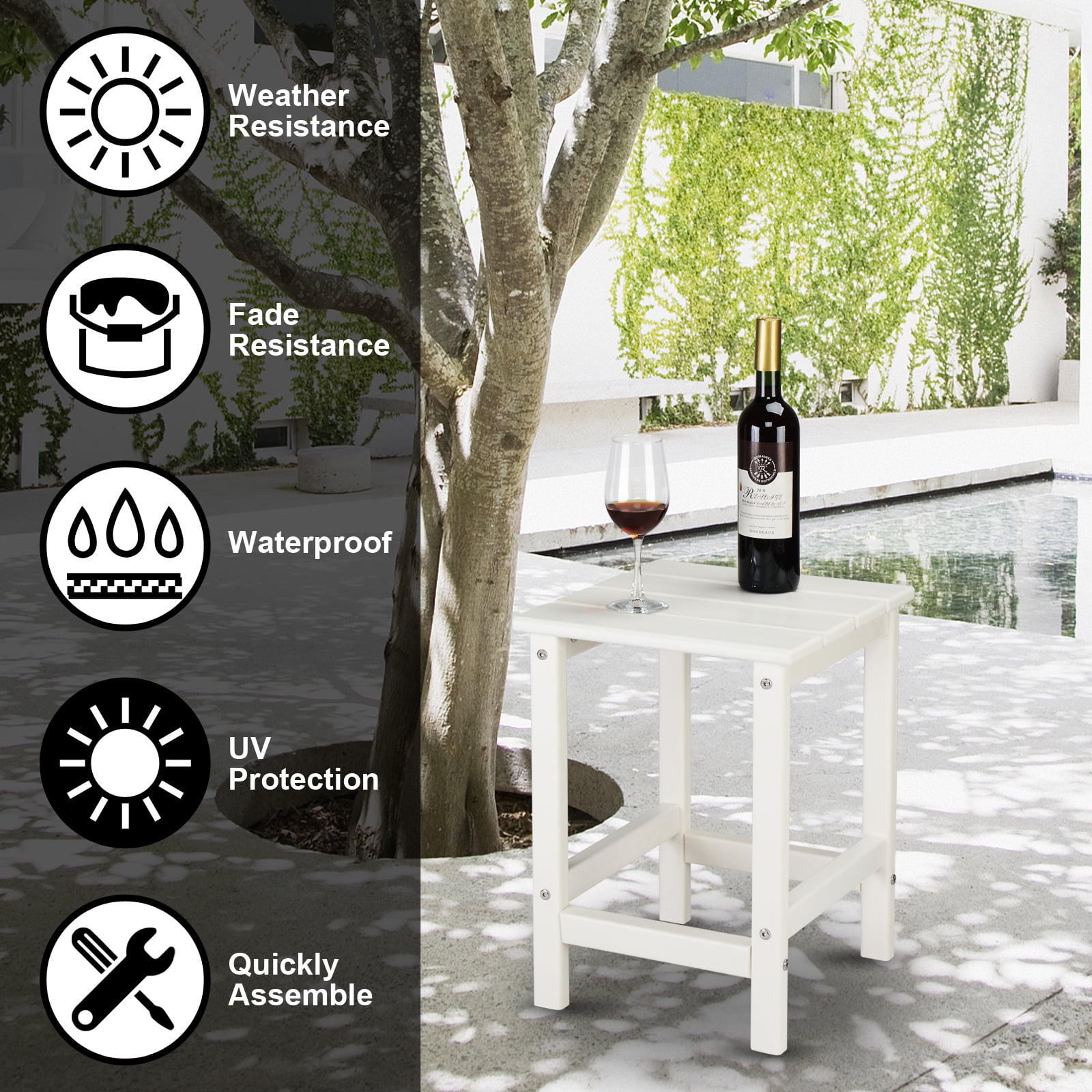 Zimtown HDPE Weather Resistant Plastic Outdoor Side Table, 18 in Indoor Coffee Table, White