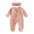 thumbnail image 4 of Newborn Newborn Bodysuit Romper Baby Girls Footies Romper Spring Newborn Fart Coat Long Sleeve Pack Foot Climb Newborn Fall Winter Gift Clothes,Light Pink Jumpsuit Sleep & Play Bodysuit, 4 of 5