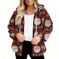 thumbnail image 3 of Women's Fashionable Casual Zippered Hooded Sweatshirt Jacket with Christmas Print and Drawstring, Furry Plush for Winter,Wine,L, 3 of 6