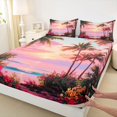 thumbnail image 4 of jejeloiu Pink Sunset Beach Bed Sheets For Girls,Hawaii Coconut Flower Pattern Full Size Sheets,Multicolor,4-Piece,1 Flat Sheet, 1 Fitted Sheet and 2 Pillowcases, 4 of 6