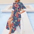 thumbnail image 4 of Indigo & Burnt Sienna Long Sleeved Shirt Dress summer dress woman trendy elegant women's dresses sale, 4 of 6