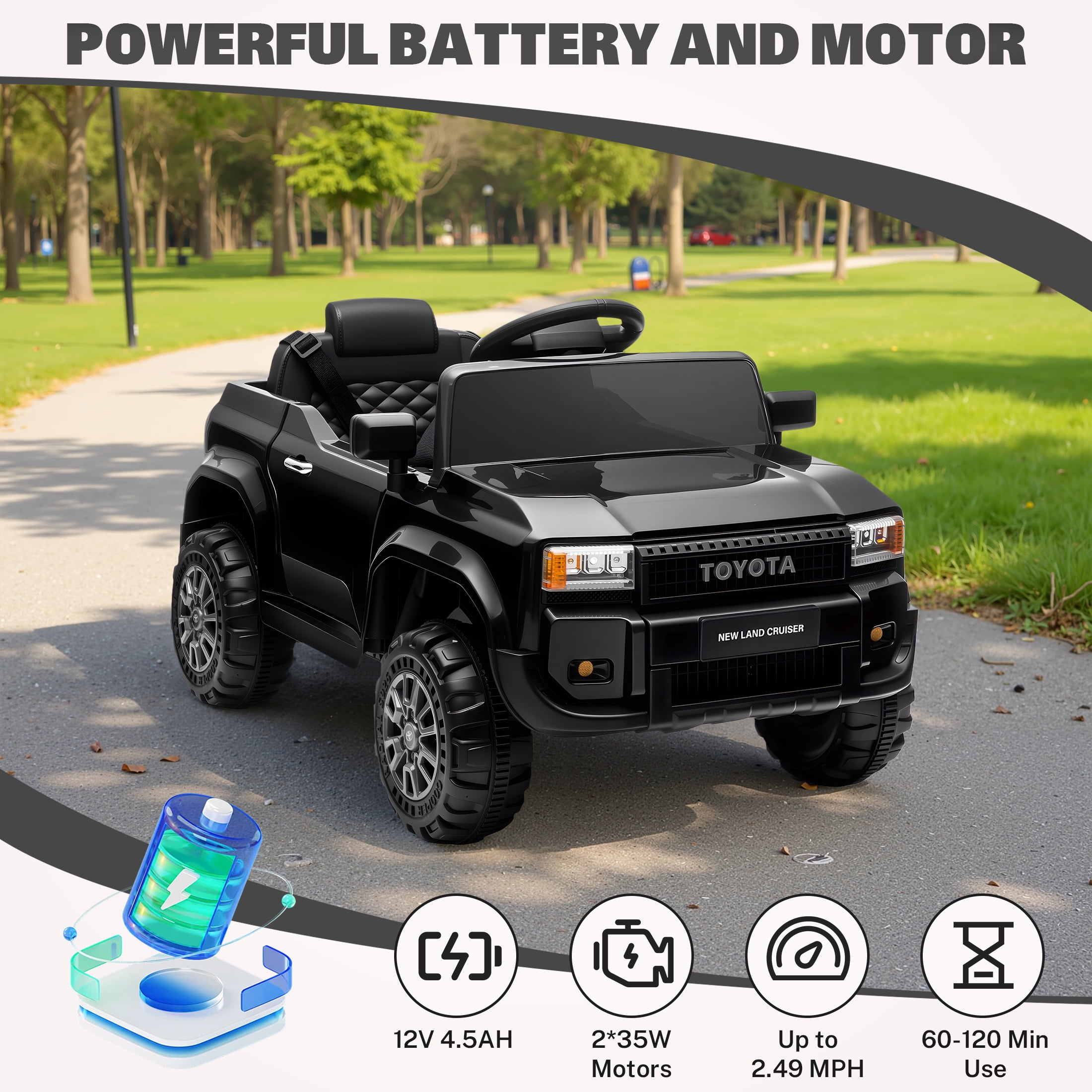 12V Ride on Cars with Remote Control, Licensed Toyota LC250 2024 Ride on Toys Vehicle with Bluetooth, Music, AUX/USB Port, Powered Kids Electric Car for Toddlers Boys Girls Ages 3-5 Gift, Black