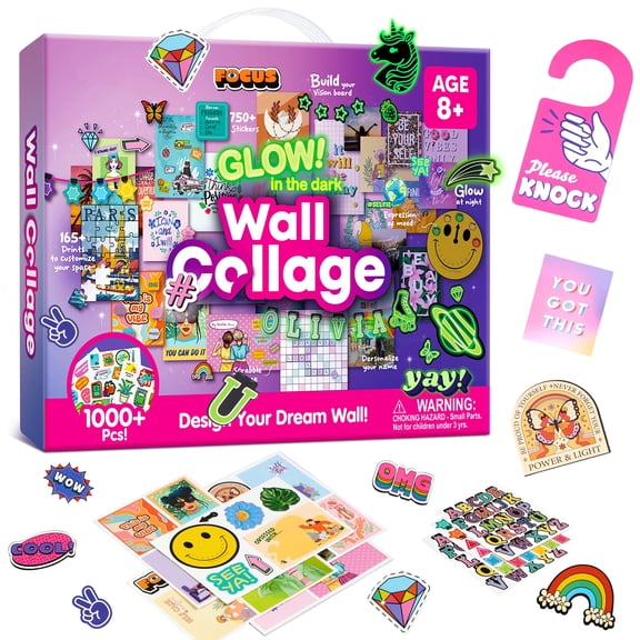 Klever Kits Wall Collage Kit for Teen & Tween Girls, Glow-in-the-Dark DIY Poster for Room Decor Arts and Crafts for Girls Ages 8-12