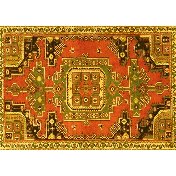 Ahgly Company Machine Washable Indoor Rectangle Medallion Yellow Traditional Area Rugs, 2' x 3'