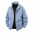 thumbnail image 3 of FRSASU Men's Reversible Zip Up Jacket Plaid Lined Stand Collar Lightweight Windbreaker Casual Bomber Coat with Pockets for Daily Travel Navy, 3 of 5