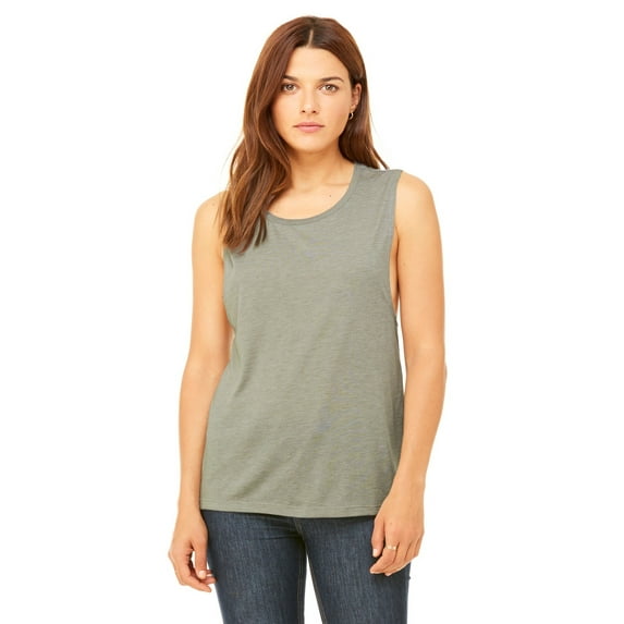 The Bella + Canvas Ladies Flowy Scoop Muscle Tank Top - HEATHER STONE - M