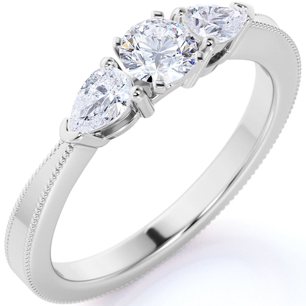 Pear Moissanite Engagement Ring Past Present Future Ring Three stone Moissanite Ring Three Stone Engagement Ring 14K White Gold Bridal