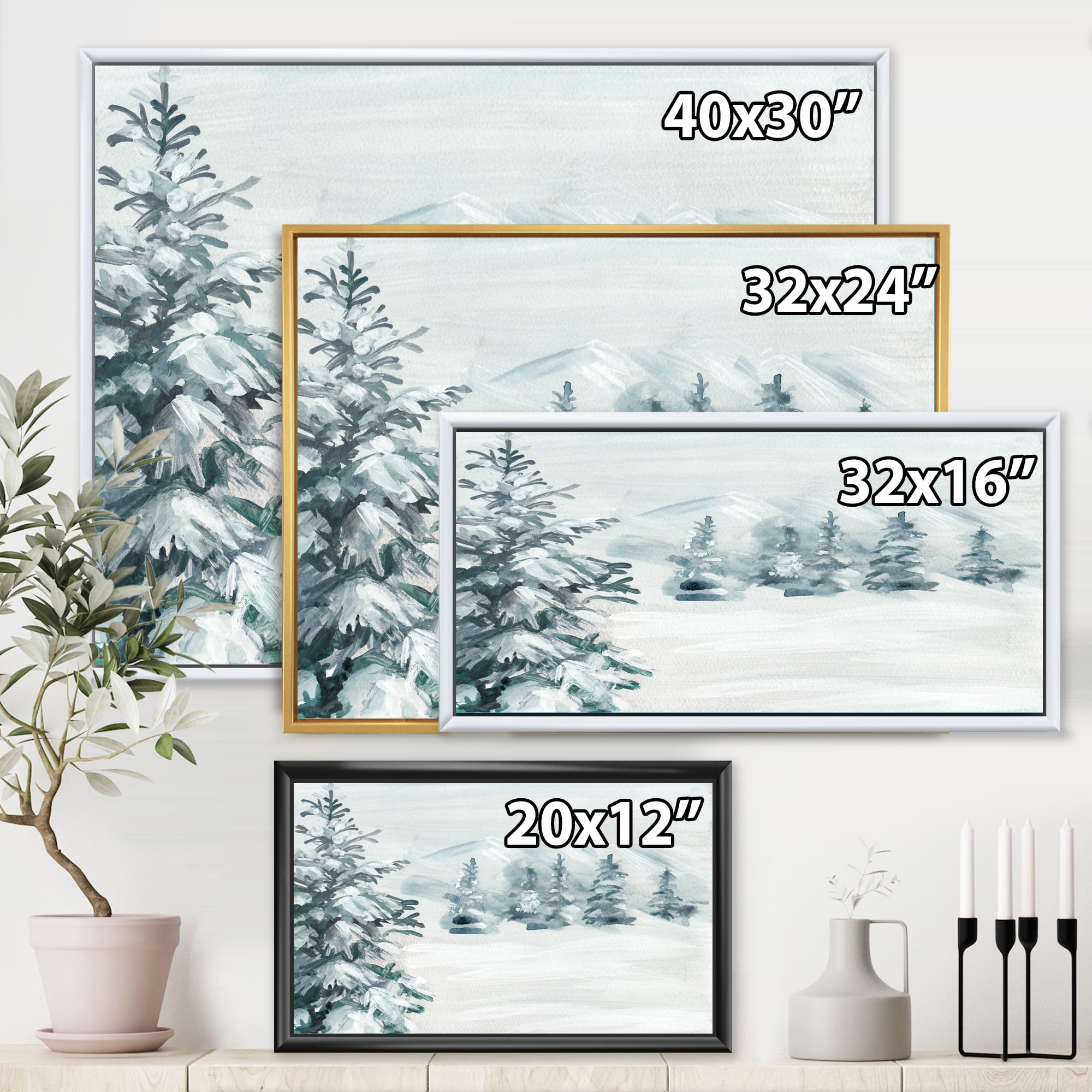 Designart 'Snowy Pine Trees On Mountain' Traditional Framed Canvas Wall Art Print