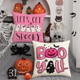 thumbnail image 3 of Halloween Home Decor Indoor, 18X18 Inch 4 Pack Pink Throw Pillow Covers, Halloween Ghost Pumpkin Decorative Pillow Cases, Ghost Halloween Decor Sets, Breathable Linen Pillow Shams, 3 of 5