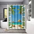 thumbnail image 2 of Juego de cortinas de ducha de 4 piezas con vistas a la playa tropical, 2 of 4