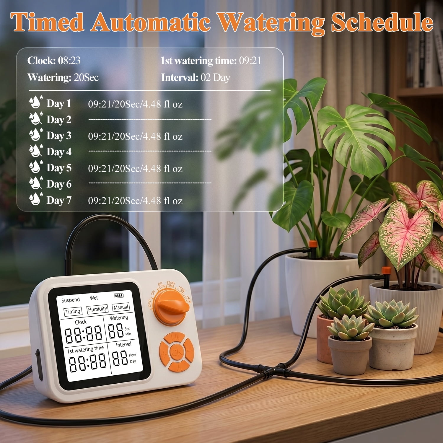 MJIAexp Automatic Drip Irrigation Kit with Smart Humidity Detection and Programmable Water Timer, Auto Plant Waterer Plant Watering Devices Indoor Self Watering System for 15 Potted Plant