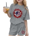 thumbnail image 2 of Freshbabe Kids Girls 4th of July Outfit, American Flag Floral Print Crew Neck T-Shirt and Drawstring Shorts Set, Patriotic Summer Vacation Outfits, 2 of 6