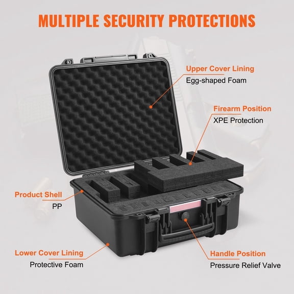 Lockable Waterproof Pistol Case with PU Foam - Hard Gun Storage for 1 Handgun, 19.3×17.1×8.3 in, Dustproof & Protective, Black