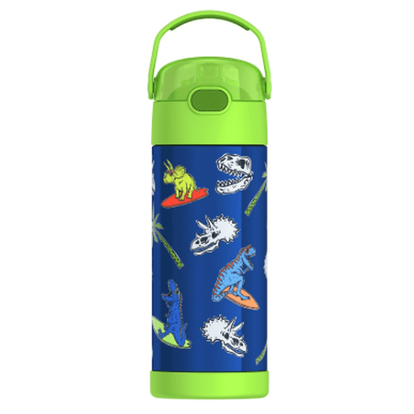 Thermos FUNtainer Bouteille Isotherme pour Enfants en Acier Inoxydable 14 Oz avec Motif de Dinosaure Surfeur, Vert
