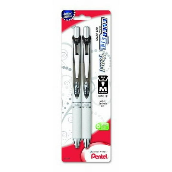 Pentel EnerGel Pearl Deluxe RTX Retractable Liquid Gel Pen 0.7mm Black Accent Black Ink 2 Pack (BL77WBP2A)