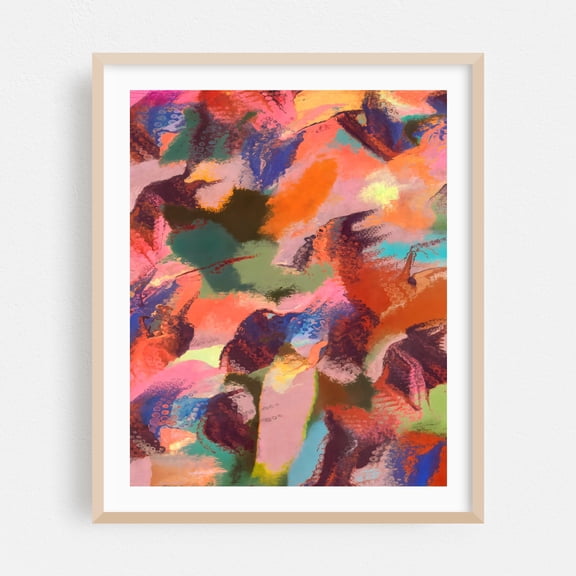 A Maroon Dream - Painting Abstract Modern Art Surrealism Psychedelic Geometric Pattern Oak Framed Wall Art Print 8 x 10 inches