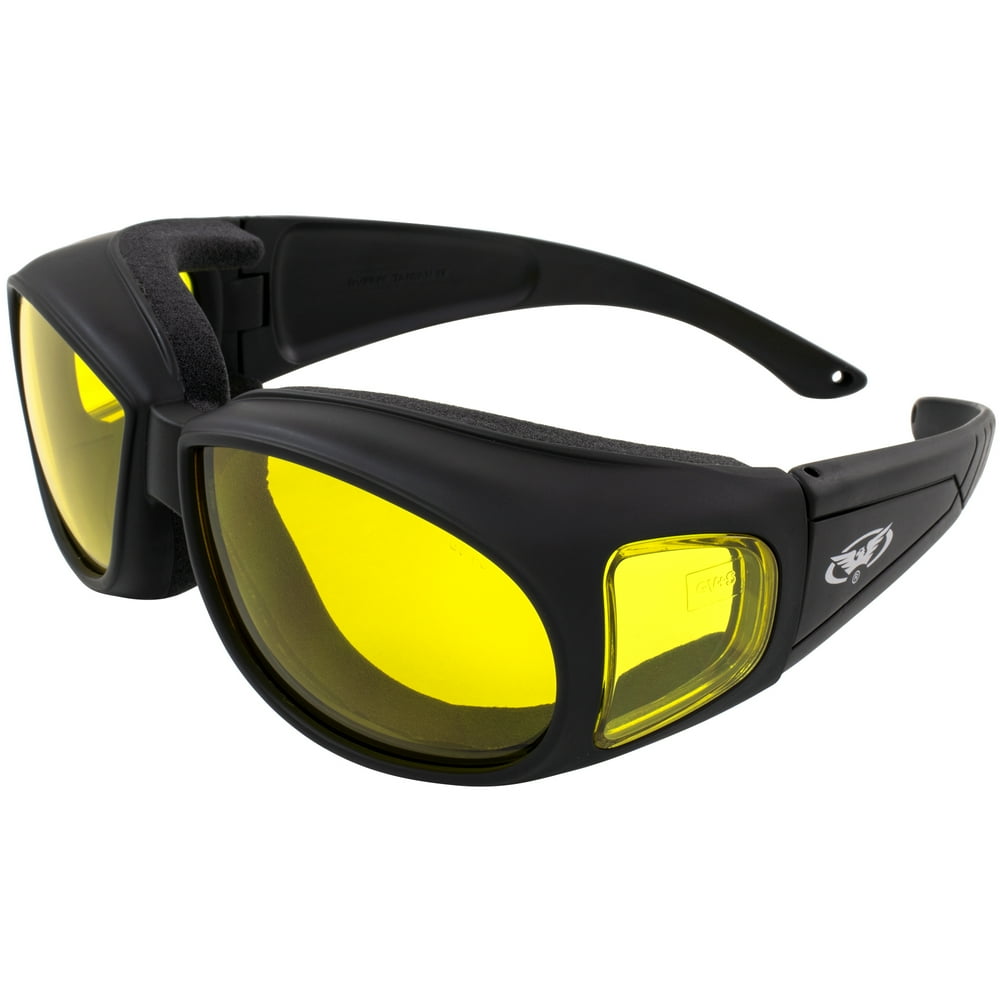 Motorcycle Safety Sunglasses Fits Over Glasses Yellow Lenses Meets ANSI