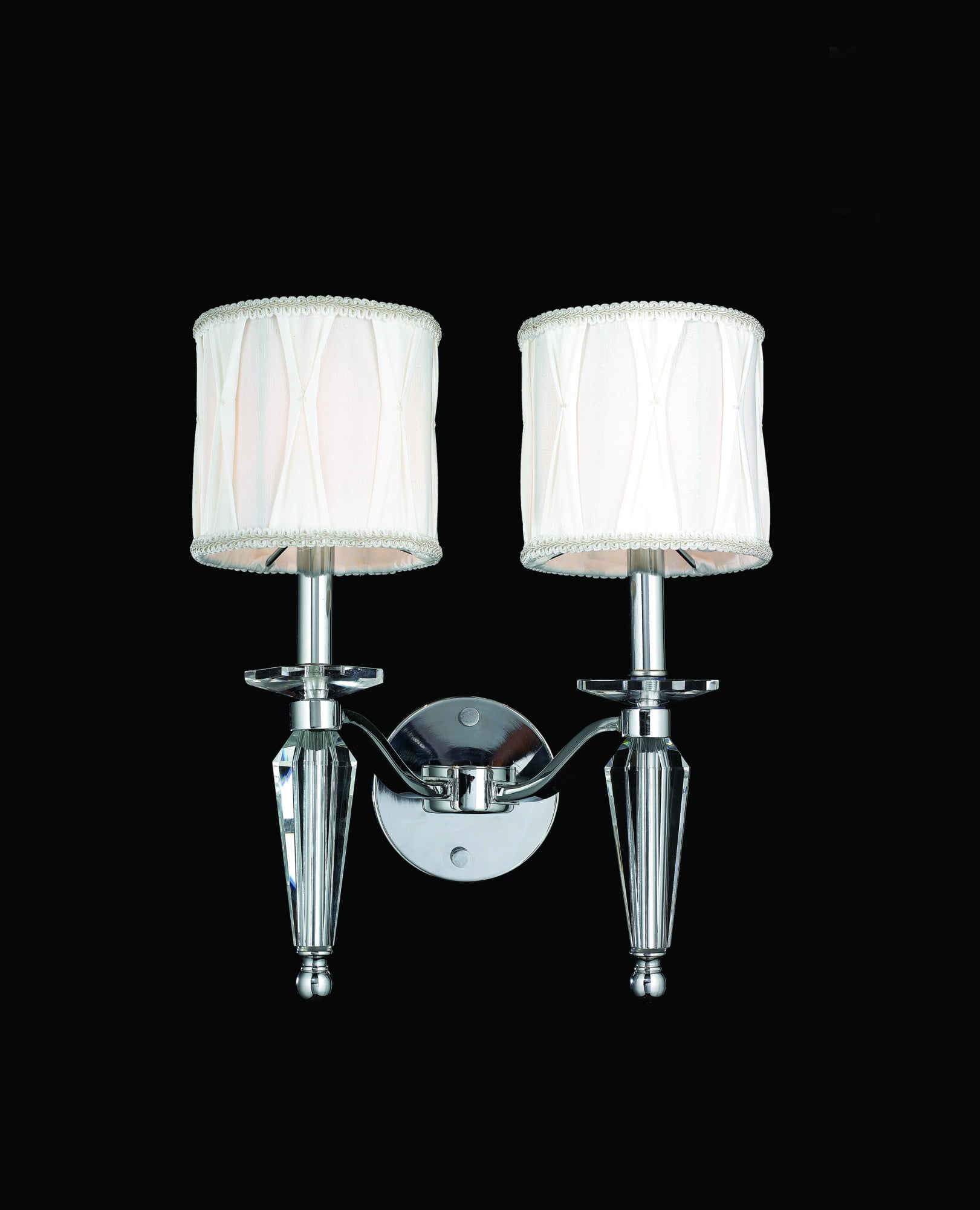 Gatsby Collection 2 Light Arm Chrome Finish and Clear Crystal Wall Sconce with White Fabric Shade 13