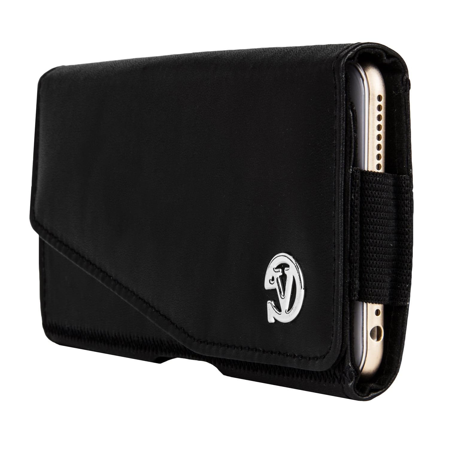 BUNDLE: Professional Vegan Leather Horizontal Smartphone Holster Case (Black) & Deluxe Stereo Hands-Free Headset fits Smartphones up to 6.1-inch iPhone XS / X Galaxy S10e / S10 / S9 / S8 / J3 Pixel 3