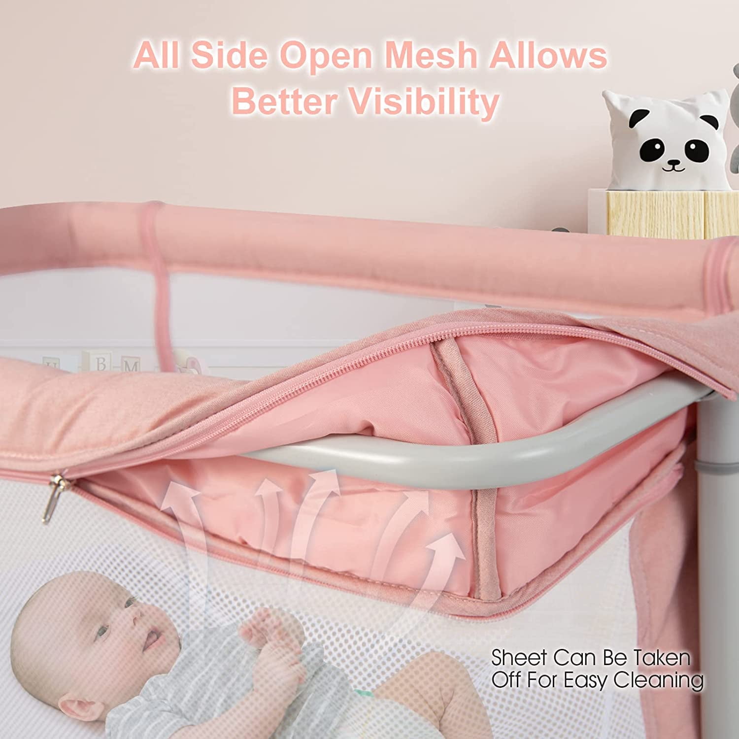 INFANS 3 in 1 Baby Bassinet Bedside Sleeper for Newborn, Folding Crib with Mattress, Travel Bag, Wheels, 4-Sided Mesh, Cradle Co Sleeper Stationary, Rock
