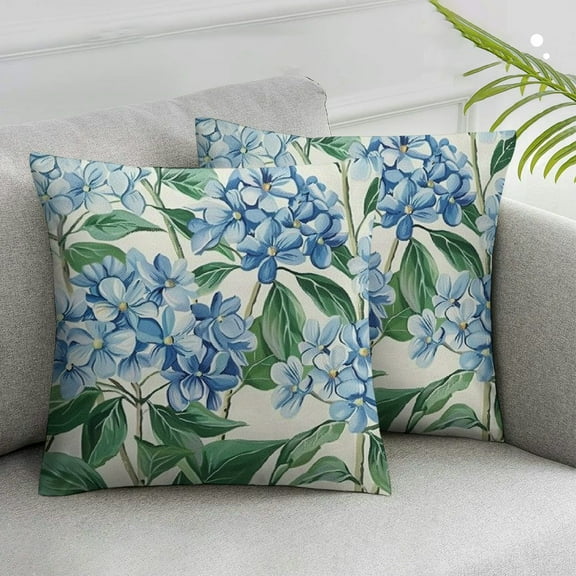 JRXY Blue Hydrangea Spring Throw Pillow Covers 2pcs Outdoor Spring Summer Decor Farmhouse Floral Lumbar Decorative Throw Pillows Cases Decorations for Couch Sofa Porch White