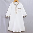 thumbnail image 5 of Boys Embroidered Ethnic Jumpsuit Long Sleeve Casual Romper With Pockets Traditional Muslim Thobe Robe For Kids/White/120, 5 of 5