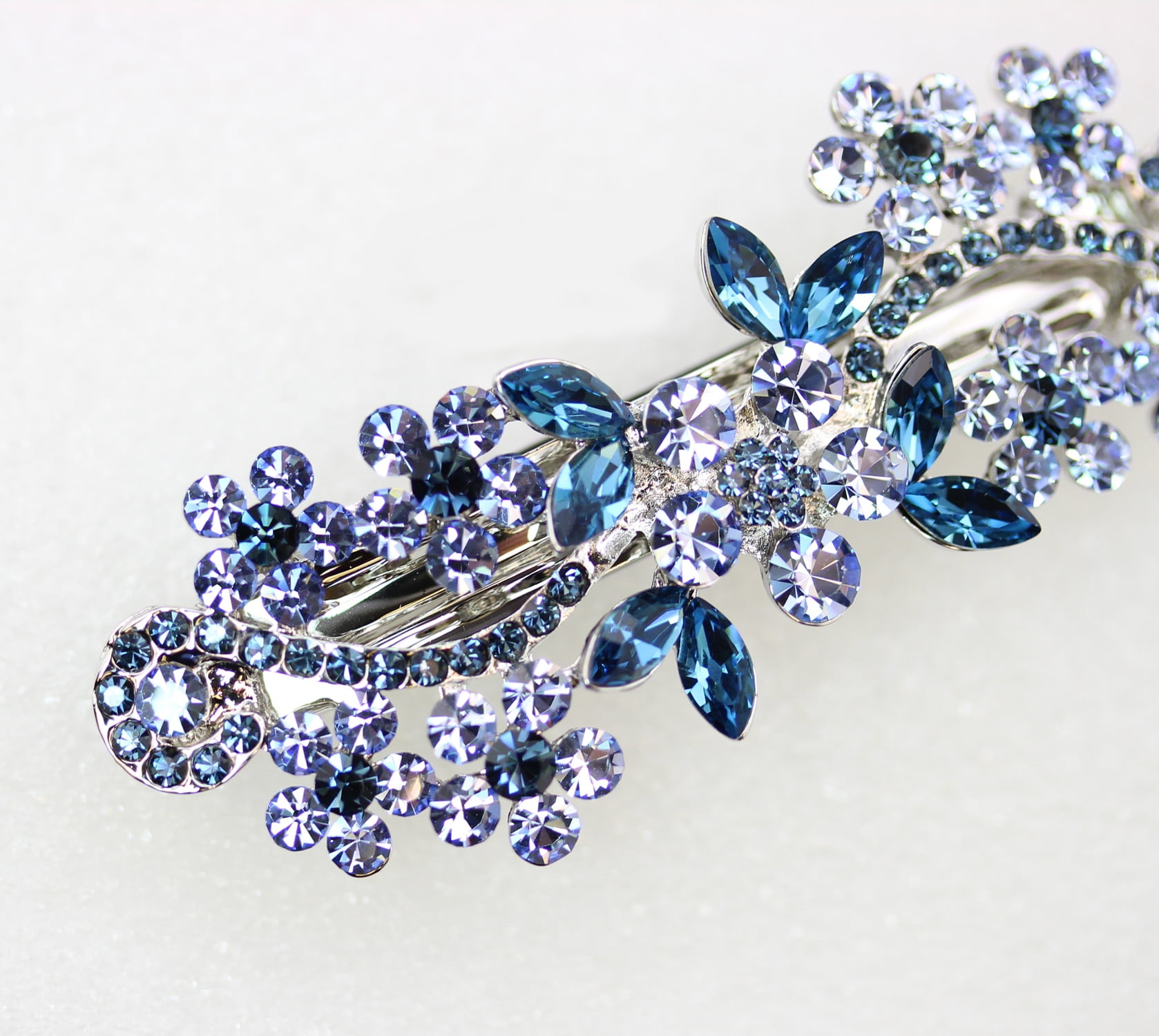 Faship Gorgeous Navy Blue Rhinestone Crystal Floral Hair Barrette Clip