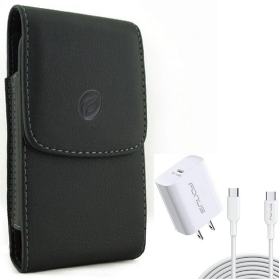 For Google Pixel 7 Pro/6/Pro - 18W PD Home Charger w Case Belt Clip, Fast Type-C 10ft Long Cable Quick, Leather Holster Cover for Google Pixel 7 Pro/6/Pro Phones