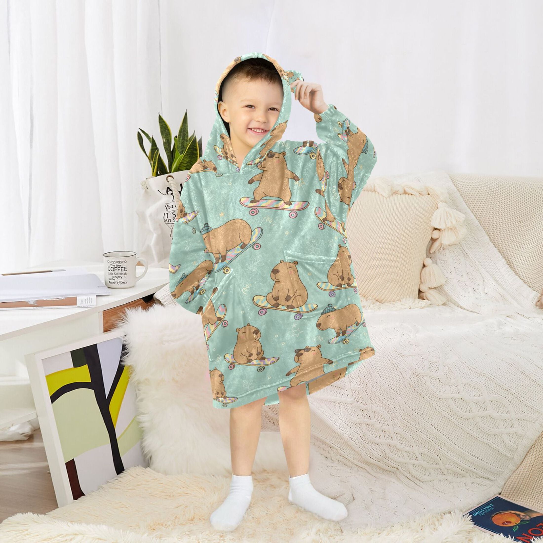 joogoo Blanket Hoodie Capybara Skating for Oversize Sweatshirt Boys Girls 3-14 YR L