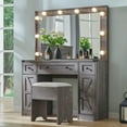 thumbnail image 3 of T4TREAM Farmhouse Makeup Vanity Table Set with Light Mirror, 3 Drawers Makeup Vanity with Storage and Adjustable Lighting Colors for Bedroom, Gray, 3 of 9