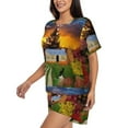 thumbnail image 2 of Picia Fall Village Scenery Pajamas Sets for Women Soft Short-Sleeved Pjs with Lounge Shorts Two Piece Sleepwear-Small, 2 of 9