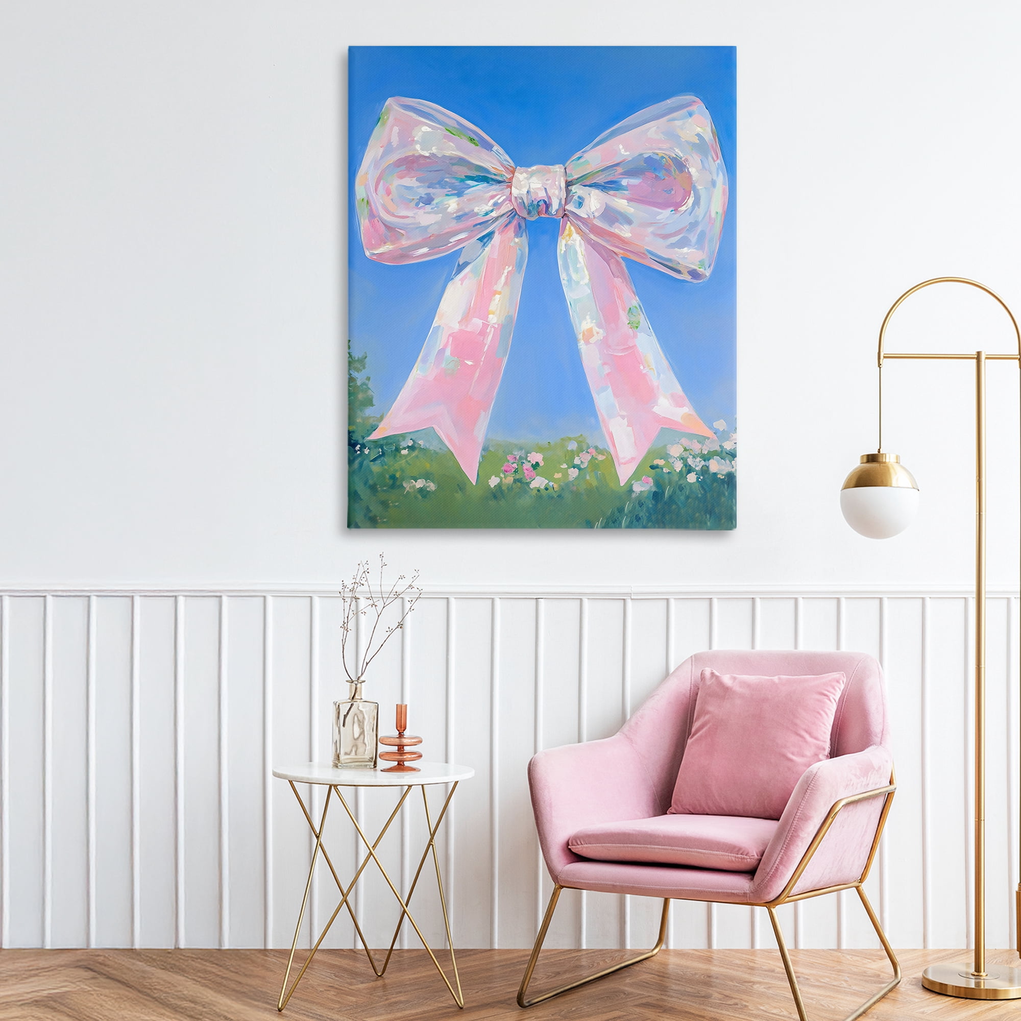 Stupell Industries Iridescent Pink Bow in Meadow Canvas Wall Art, design by The Prints Vibe