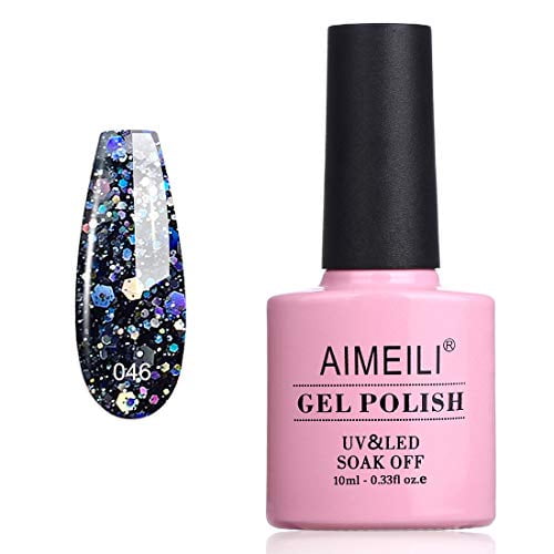 AIMEILI Soak Off UV LED Gel Nail Polish - Diamond Glitter Amethyst Purple  (046) 10ml - Walmart.com