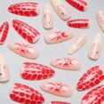 thumbnail image 2 of 3D Medium Long Press on Nails,Red French Tips Almond Shaped Rhinestone Nail Press ons with Flower Design 24Pcs False Nails, 2 of 6