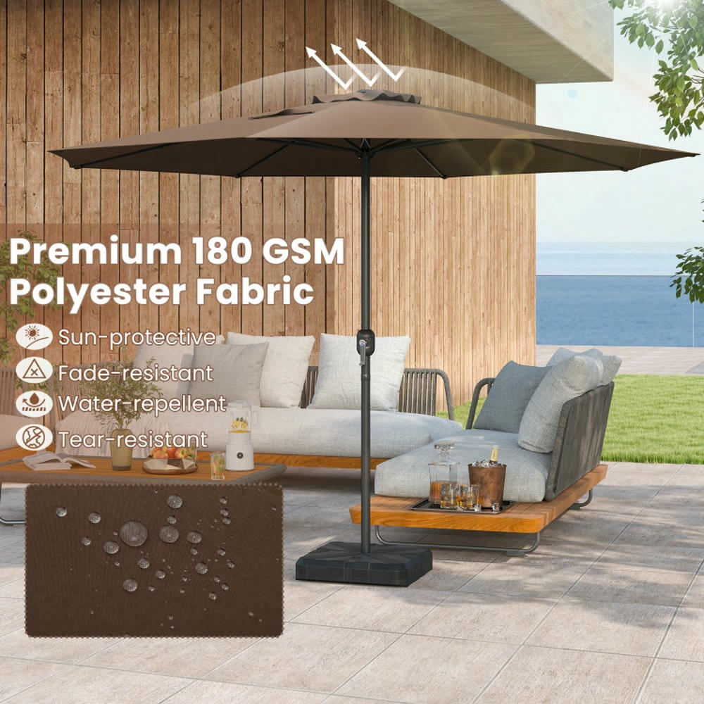 GVN Patio Umbrella, Outdoor Table Umbrella,12 Feet Patio Umbrella with Crank Handle and 8 Sturdy Ribs-Coffee