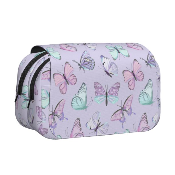 Disketp Purple Butterfly Estuche de Lápices de Doble Capa con Tapa Abatible y Cremallera, Organizador Escolar para Adolescentes y Adultos