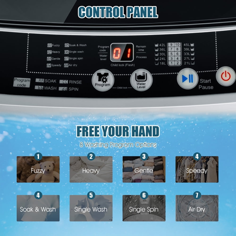 Topcobe Full-Automatic Washing Machine 1.5 Cubic Feet 11 LBS Washer and Dryer, Portable Washing Machine Spin Dryer for Dorms, Apartments, RVs, Gray