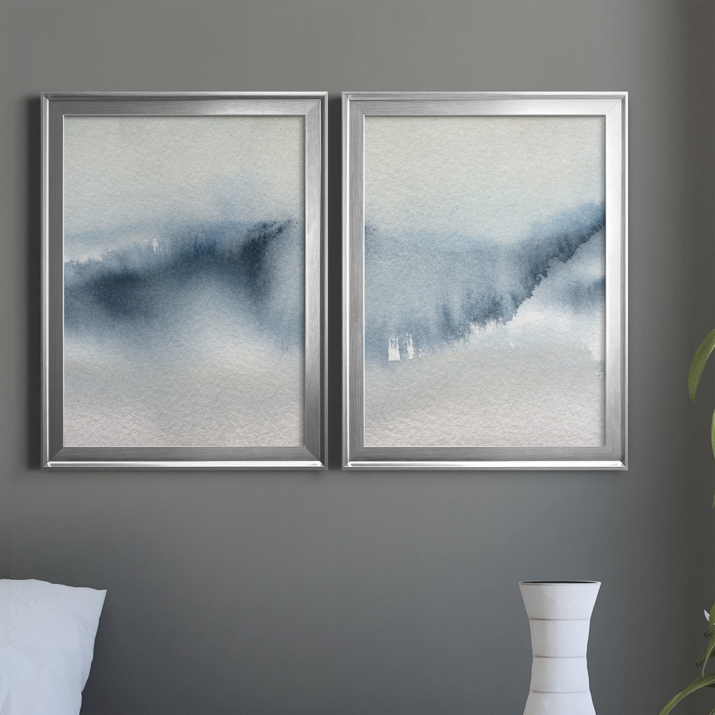2 Piece Set Summer Rain I Premium Framed Canvas - Ready to Hang - 22.5 x 30.5 Each - Silver Frame
