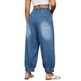 thumbnail image 6 of Zormilly Womens Jeans Elastic High Waisted Casual Blue Baggy Jeans with Pockets Cuffed Cropped Denim Pants, XS-L, 6 of 7