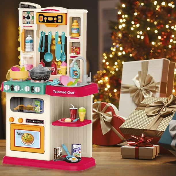 Guzom Play Kitchens Role Play Kids Kitchen Playset with Real Cooking Spray and Water Boiling