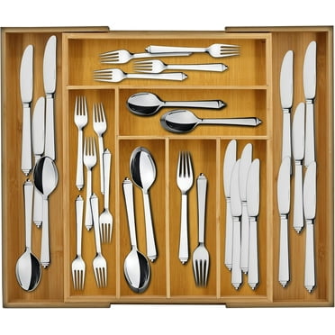 Emeril Lagasse Expandable Bamboo Drawer Organizer – Adjustable 6-8 Compartments, Kitchen Drawer Organizer for Utensils, Silverware & More – Durable Bamboo, 12.9” to 19.7” Expandable Design