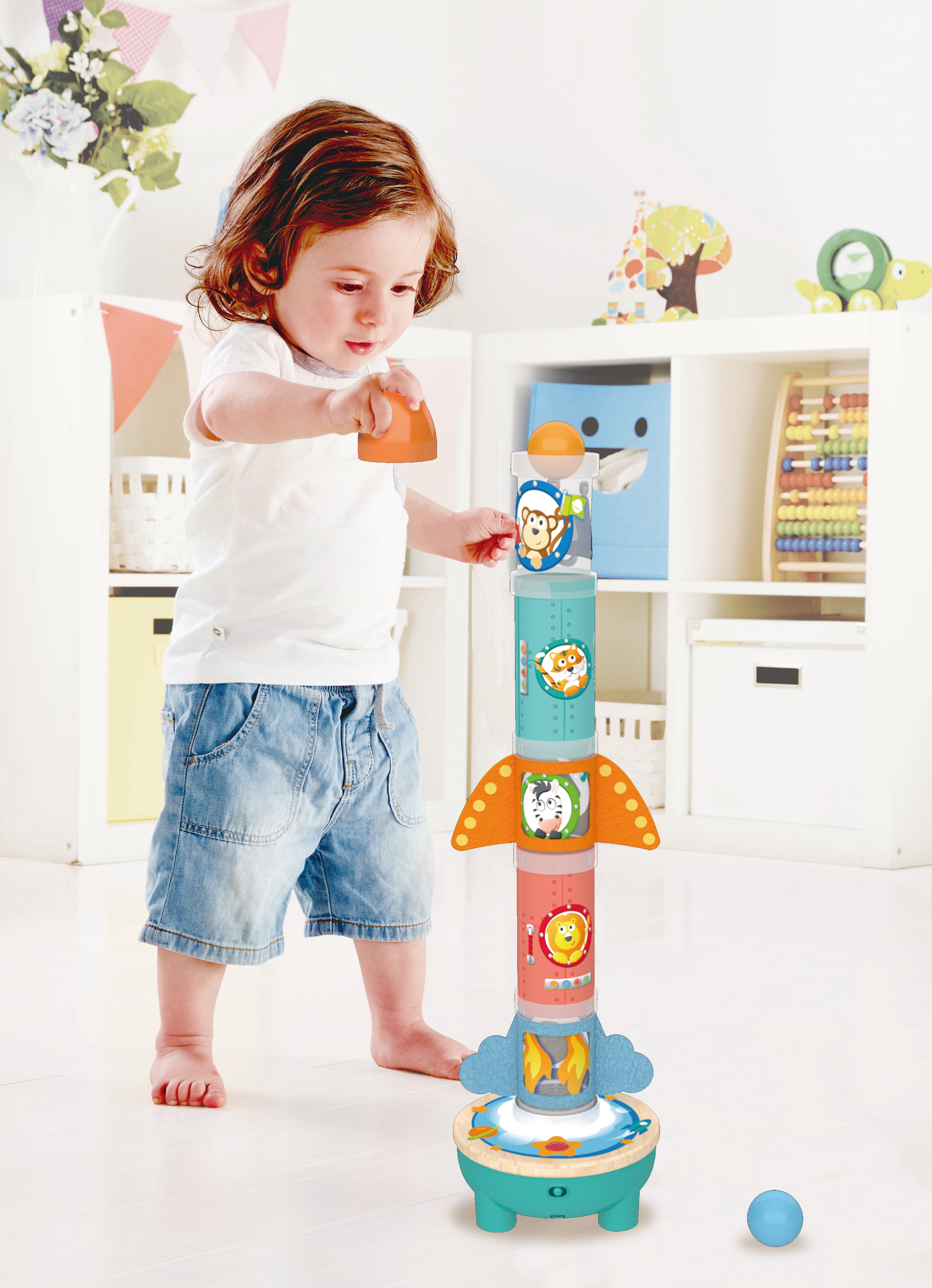 Hape Air Rocket Stacking Tower, Interactive Building Toy, Unisex, Toddlers Ages 24M+