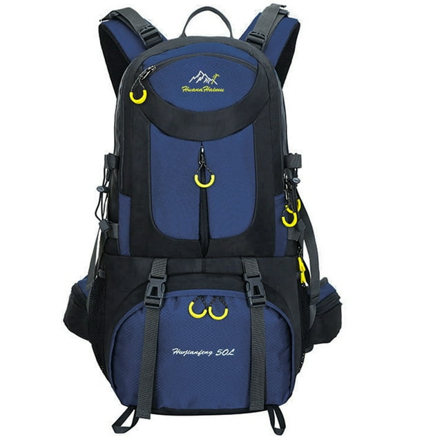 Glonme Men Travel Backpack Large Capacity Hiking Backpacks Multi Pockets Waterproof Rucksack Multipurpose Boys Lightweight Zipper Durable Anti Theft Deep Blue 50L