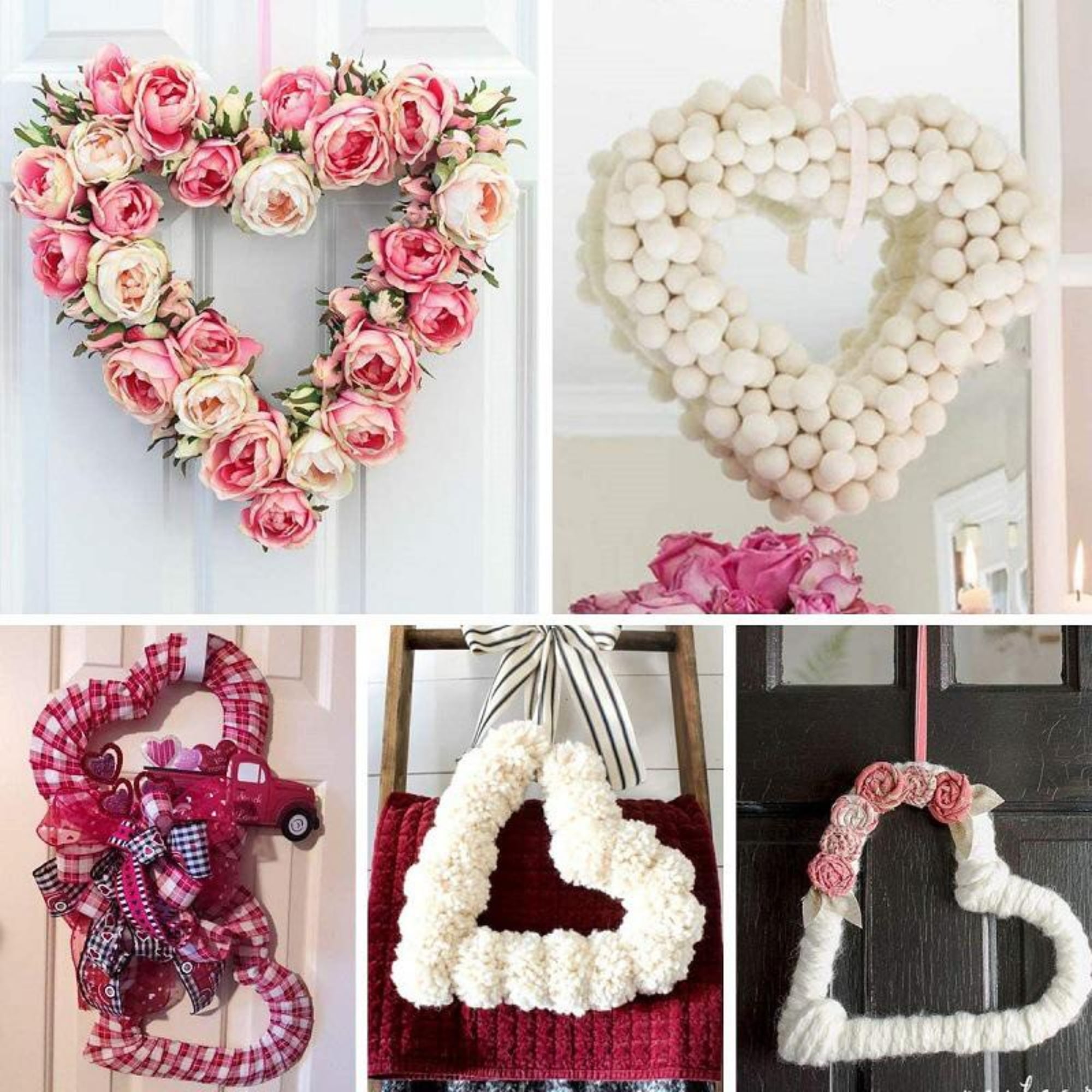 Floral Metal Wire Wreath Frame Round Heart Shaped Artificial Flower  Christmas Wedding Valentines Wall Decor (with Light, 40cm)