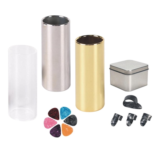 Kit de accesorios para guitarra, piezas de guitarra, kits de diapositivas de guitarra de acero inoxidable con 6 púas para guitarra acústica