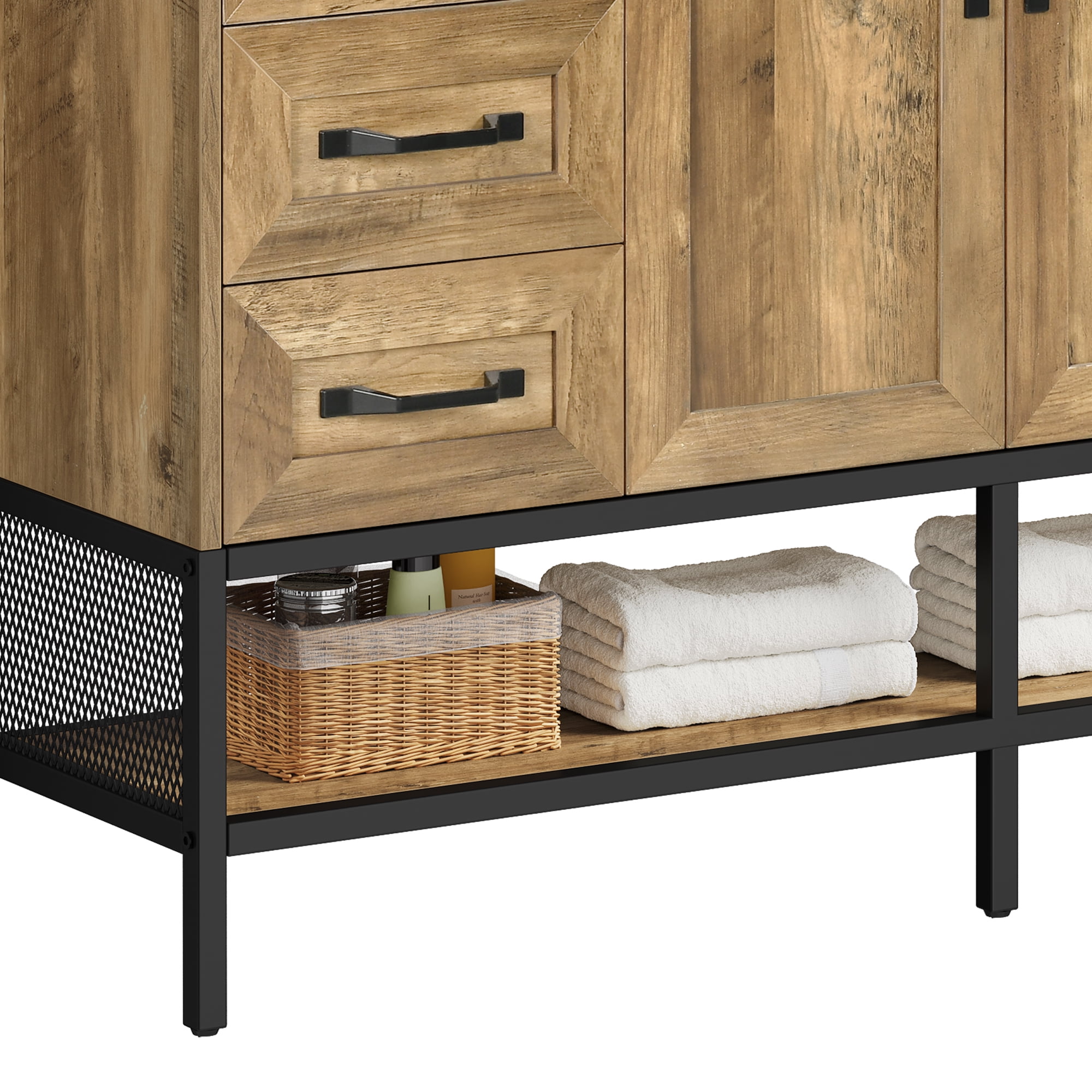 Uforic 47.2 Inch Large Bathroom Vanity with Countertop Sink, Rustic Free Standing Bathroom Storage Cabinet with Drain, Rustic OAK